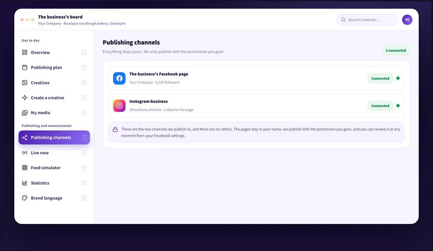 Publishing channels and connection status